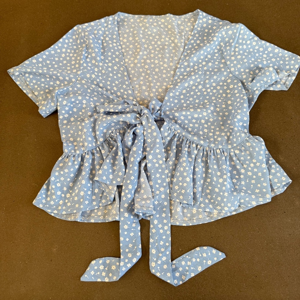 Blue floral tie top